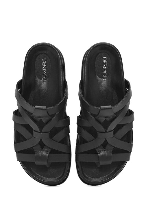 Kadın Siyah Deri Terlik 25SFD152218 - Görsel 8