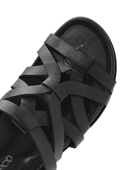 Kadın Siyah Deri Terlik 25SFD152218 - Görsel 9