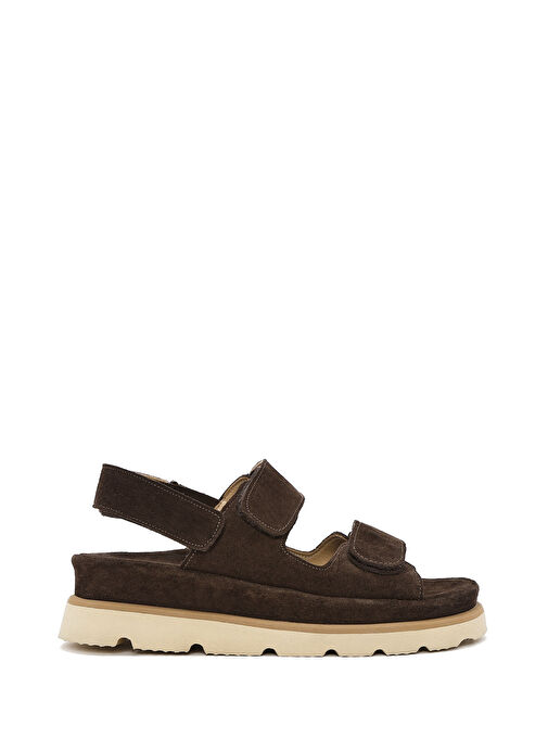 Kadın Kahverengi Çift Bantlı Süet Deri Sandalet 25SFD152910 - Görsel 2