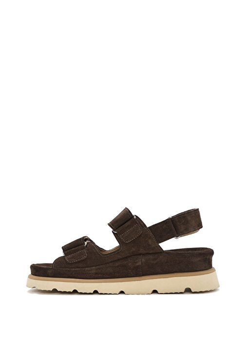 Kadın Kahverengi Çift Bantlı Süet Deri Sandalet 25SFD152910 - Görsel 3