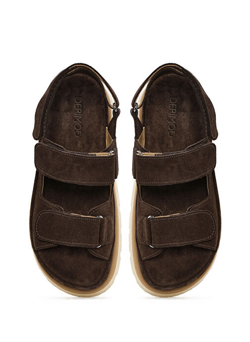 Kadın Kahverengi Çift Bantlı Süet Deri Sandalet 25SFD152910 - Görsel 8