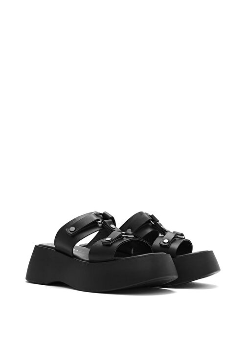 Derimod Derimod Kadın Siyah Kalın Tabanlı Deri Terlik 25SFD152418 Sandalet & Terlik | Boyner Siyah - 4. görsel