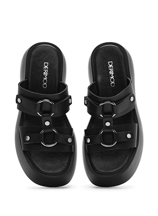 Derimod Derimod Kadın Siyah Kalın Tabanlı Deri Terlik 25SFD152418 Sandalet & Terlik | Boyner Siyah - 9. görsel