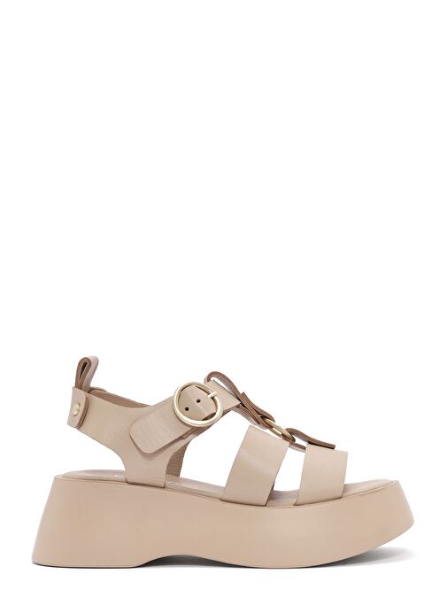 Derimod Derimod Kadın Bej Bilekten Bağlamalı Kalın Tabanlı Deri Sandalet 25SFD153018 Sandalet & Terlik | Boyner Bej - 2. görsel