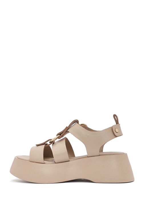 Derimod Derimod Kadın Bej Bilekten Bağlamalı Kalın Tabanlı Deri Sandalet 25SFD153018 Sandalet & Terlik | Boyner Bej - 3. görsel