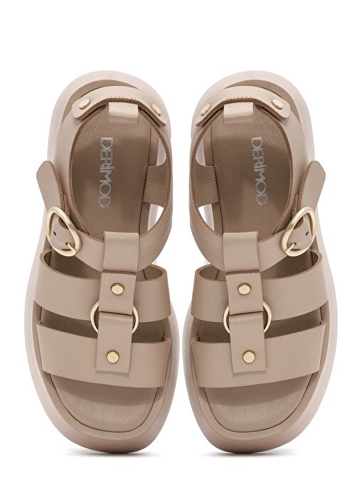 Derimod Derimod Kadın Bej Bilekten Bağlamalı Kalın Tabanlı Deri Sandalet 25SFD153018 Sandalet & Terlik | Boyner Bej - 8. görsel