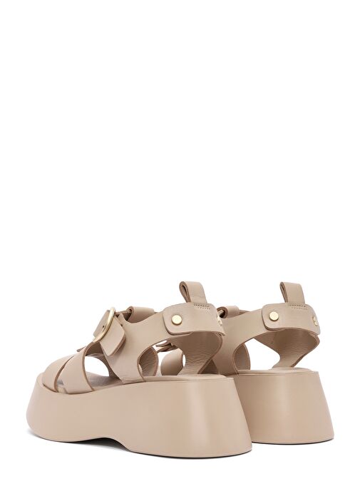 Derimod Derimod Kadın Bej Bilekten Bağlamalı Kalın Tabanlı Deri Sandalet 25SFD153018 Sandalet & Terlik | Boyner Bej - 6. görsel
