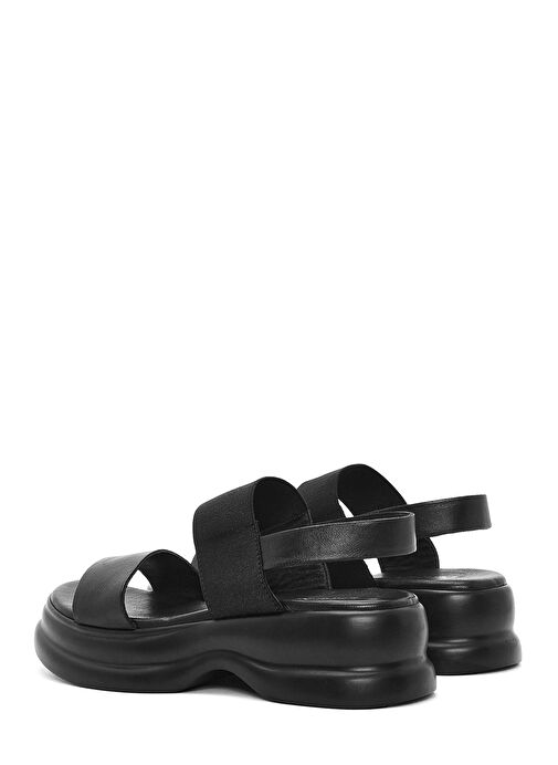 Kadın Siyah Kalın Tabanlı Deri Sandalet 25SFD153114 - Görsel 6