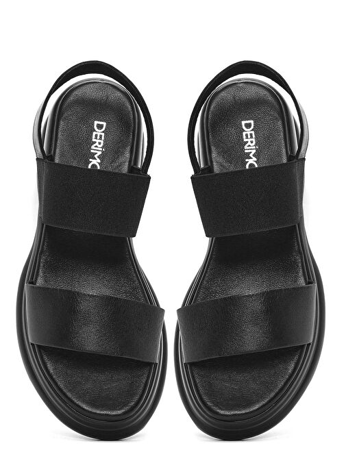 Kadın Siyah Kalın Tabanlı Deri Sandalet 25SFD153114 - Görsel 8