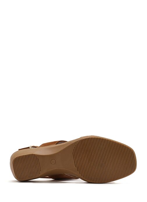 Kadın Taba Bilekten Tokalı Dolgu Topuklu Süet Deri Sandalet 25SFD153210 - Görsel 5