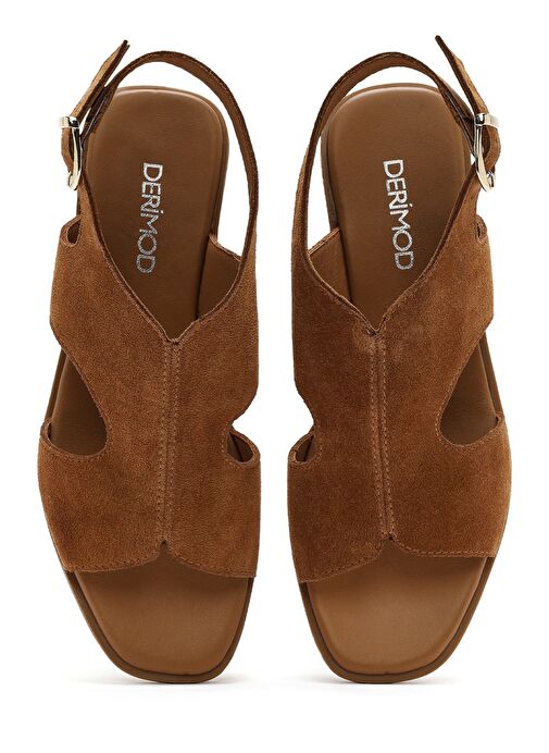 Kadın Taba Bilekten Tokalı Dolgu Topuklu Süet Deri Sandalet 25SFD153210 - Görsel 8