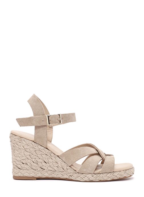 Kadın Krem Bilekten Bağlamalı Dolgu Topuklu Süet Deri Espadril 25SFD153310 - Görsel 2