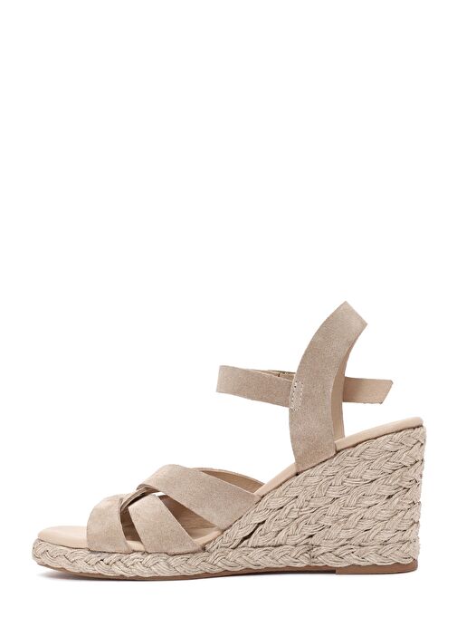 Kadın Krem Bilekten Bağlamalı Dolgu Topuklu Süet Deri Espadril 25SFD153310 - Görsel 3