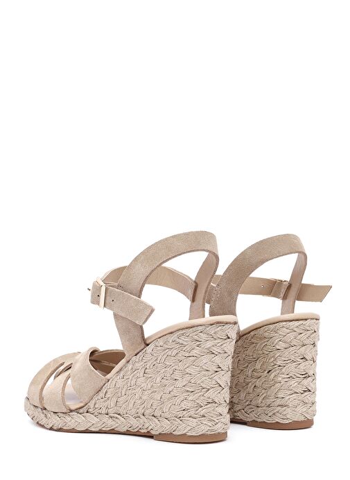 Kadın Krem Bilekten Bağlamalı Dolgu Topuklu Süet Deri Espadril 25SFD153310 - Görsel 6