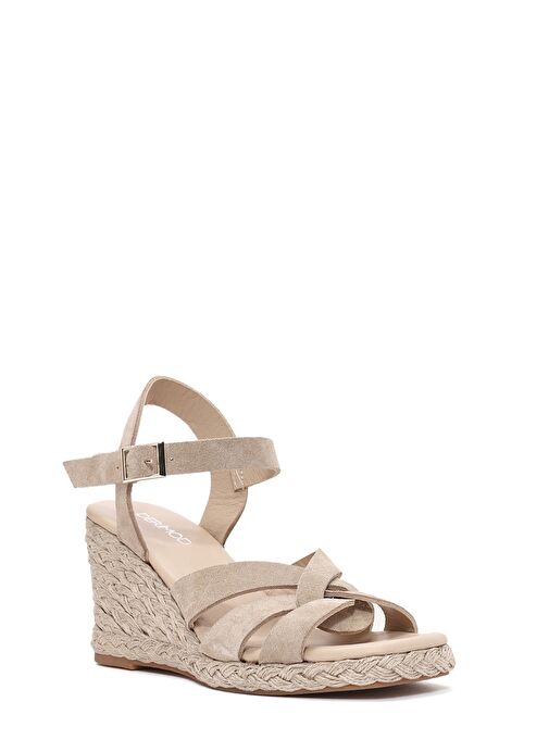 Kadın Krem Bilekten Bağlamalı Dolgu Topuklu Süet Deri Espadril 25SFD153310 - Görsel 7