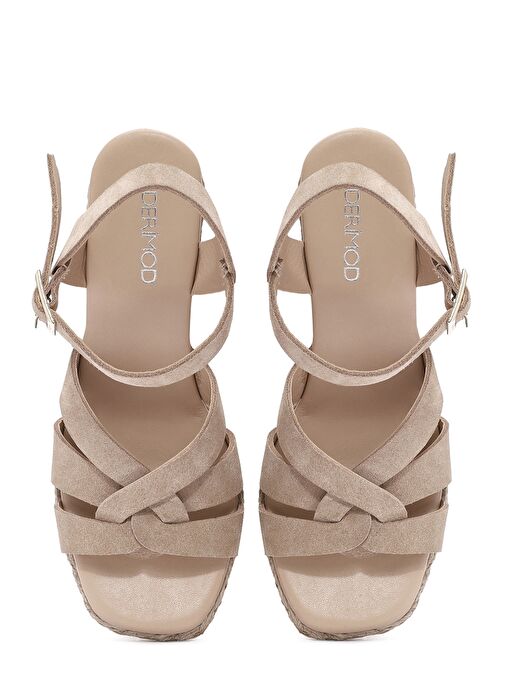 Kadın Krem Bilekten Bağlamalı Dolgu Topuklu Süet Deri Espadril 25SFD153310 - Görsel 8