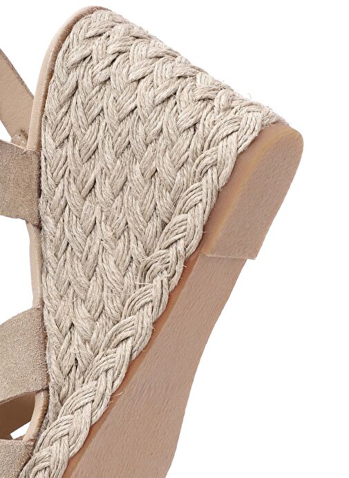 Kadın Krem Bilekten Bağlamalı Dolgu Topuklu Süet Deri Espadril 25SFD153310 - Görsel 9