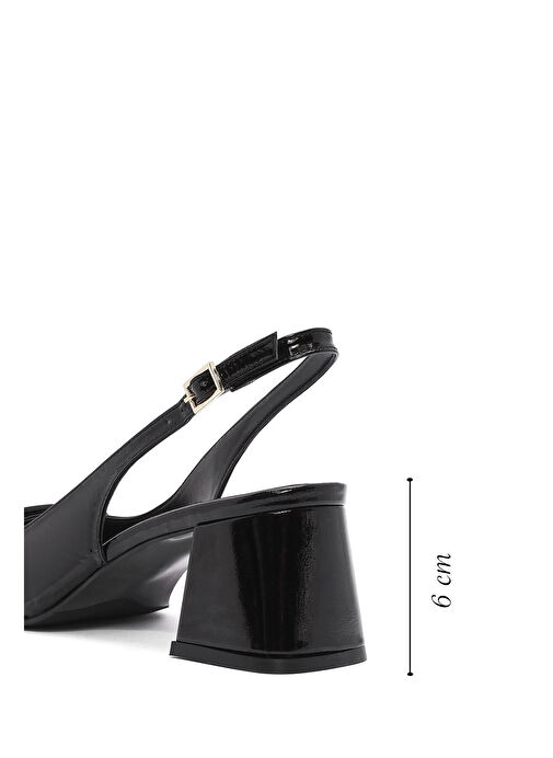 Kadın Siyah Arkadan Bağlamalı Deri Kalın Topuklu Ayakkabı 25SFD182616 - Görsel 3