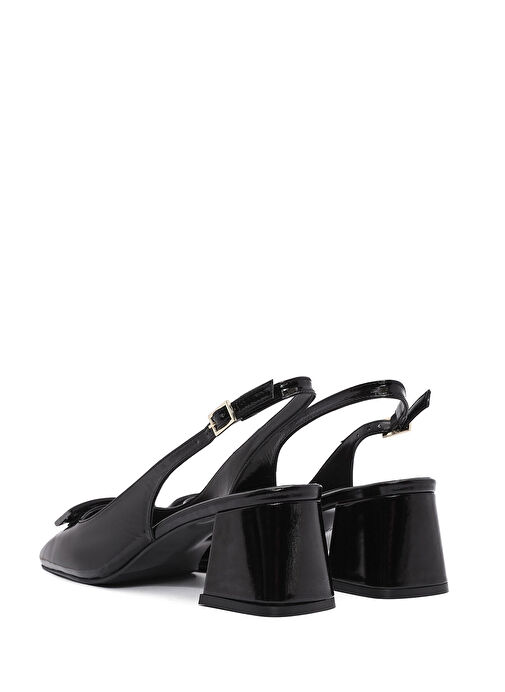 Kadın Siyah Arkadan Bağlamalı Deri Kalın Topuklu Ayakkabı 25SFD182616 - Görsel 7