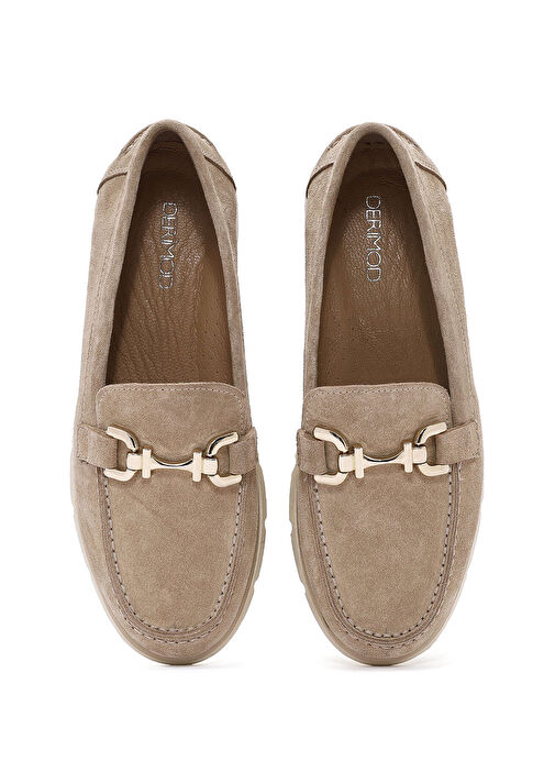 Kadın Bej Toka Detaylı Süet Deri Comfort Loafer 25SFD153710 - Görsel 8
