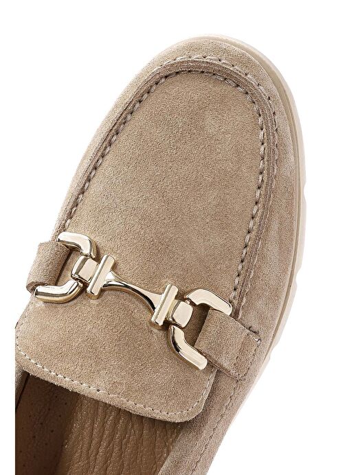 Kadın Bej Toka Detaylı Süet Deri Comfort Loafer 25SFD153710 - Görsel 9