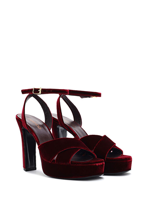 Derimod Derimod Kadın Bordo Bilekten Tokalı Platform Yüksek Kalın Topuklu Kadife Sandalet 24WFD12316F Sandalet & Terlik | Boyner Bordo - 4. görsel