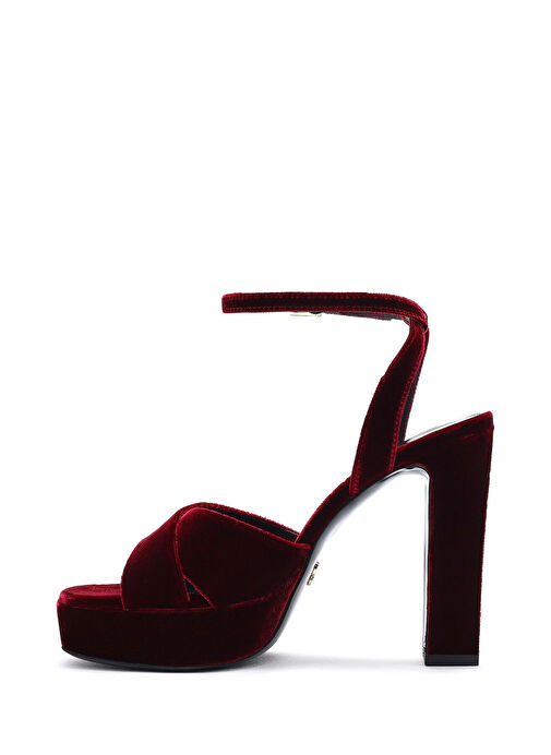 Derimod Derimod Kadın Bordo Bilekten Tokalı Platform Yüksek Kalın Topuklu Kadife Sandalet 24WFD12316F Sandalet & Terlik | Boyner Bordo - 5. görsel