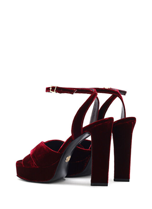 Derimod Derimod Kadın Bordo Bilekten Tokalı Platform Yüksek Kalın Topuklu Kadife Sandalet 24WFD12316F Sandalet & Terlik | Boyner Bordo - 7. görsel