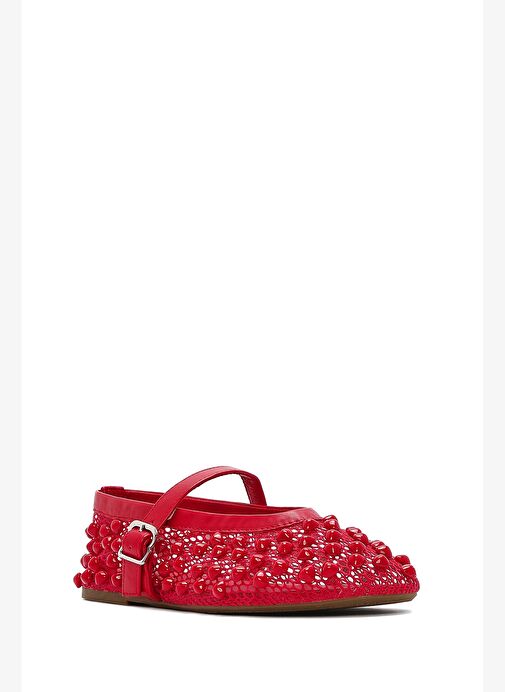 Kadın Kırmızı Tokalı Taşlı File Babet 25SFD444314 - Görsel 8