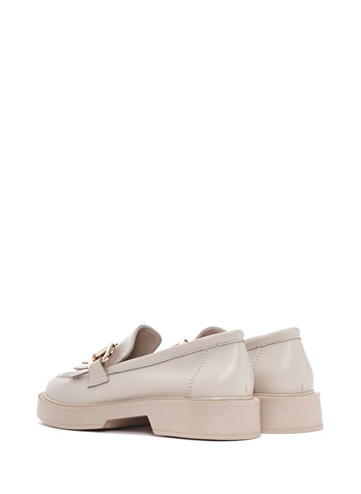 Kadın Krem Püsküllü Deri Casual Loafer 25SFD220018 - Görsel 6