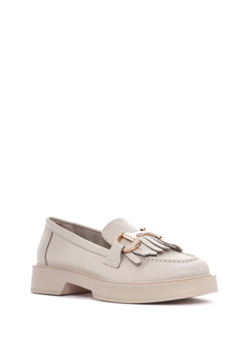 Kadın Krem Püsküllü Deri Casual Loafer 25SFD220018 - Görsel 7