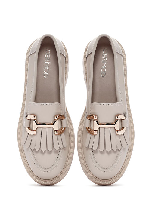 Kadın Krem Püsküllü Deri Casual Loafer 25SFD220018 - Görsel 8