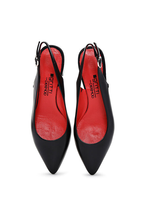 Derimod Gritti Kadın Siyah Arkası Açık Kısa Kalın Topuklu Deri Ayakkabı 25SFD110018 - Görsel 8