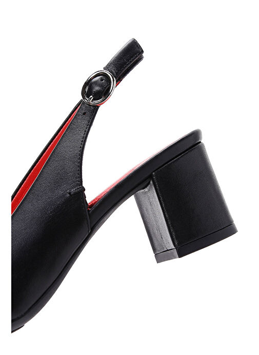 Derimod Gritti Kadın Siyah Arkası Açık Kısa Kalın Topuklu Deri Ayakkabı 25SFD110018 - Görsel 9