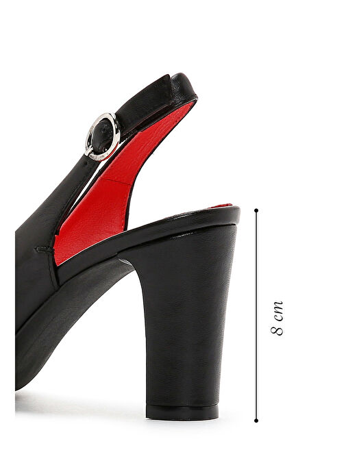 Derimod Gritti Kadın Siyah Arkası Açık Kalın Topuklu Deri Ayakkabı 25SFD110218 - Görsel 3