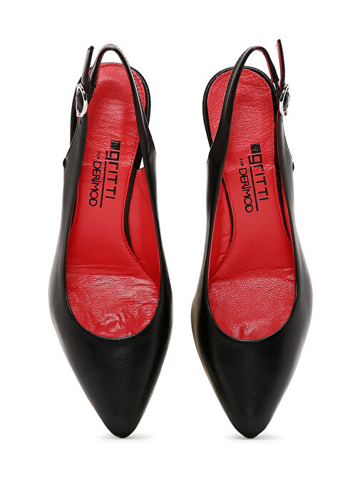 Derimod Gritti Kadın Siyah Arkası Açık Kalın Topuklu Deri Ayakkabı 25SFD110218 - Görsel 8