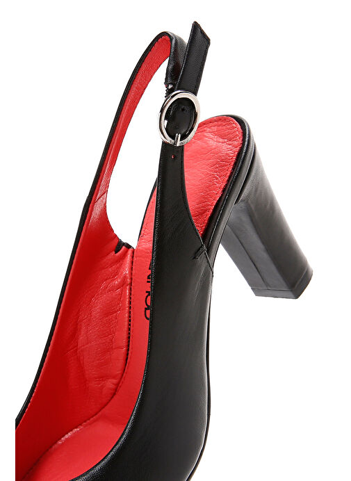 Derimod Gritti Kadın Siyah Arkası Açık Kalın Topuklu Deri Ayakkabı 25SFD110218 - Görsel 9