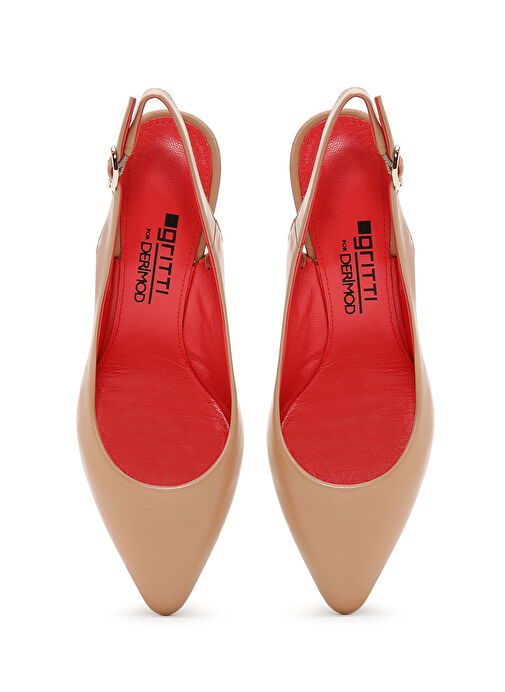 Derimod Gritti Kadın Bej Arkası Açık Topuklu Deri Ayakkabı 25SFD110218 - Görsel 8