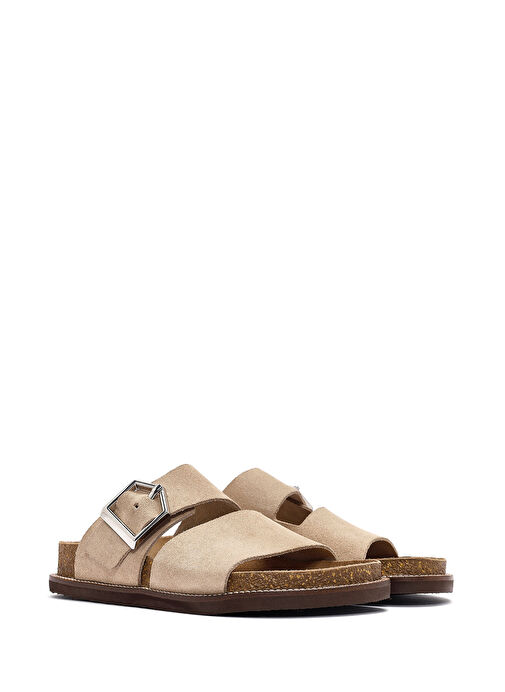 Derimod Derimod Kadın Bej Tokalı Süet Deri Terlik 25SFD306010 Sandalet & Terlik | Boyner Bej - 4. görsel