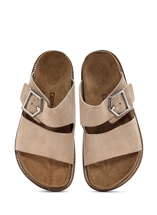 Derimod Derimod Kadın Bej Tokalı Süet Deri Terlik 25SFD306010 Sandalet & Terlik | Boyner Bej - 7. görsel