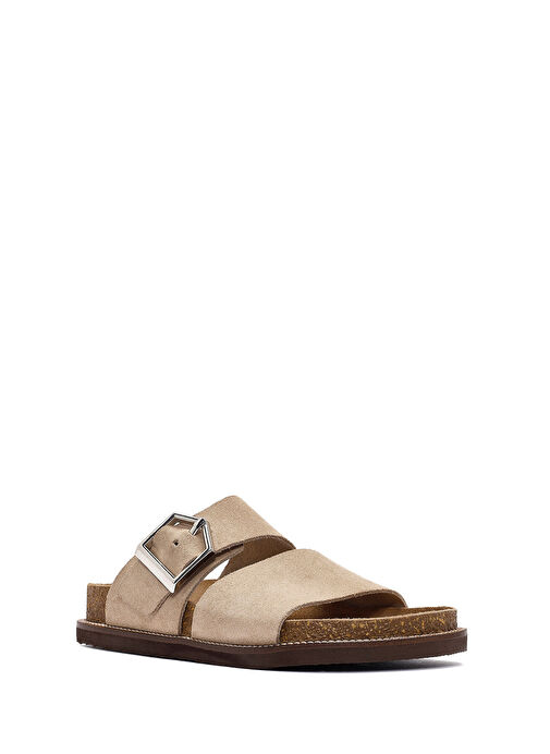Derimod Derimod Kadın Bej Tokalı Süet Deri Terlik 25SFD306010 Sandalet & Terlik | Boyner Bej - 8. görsel