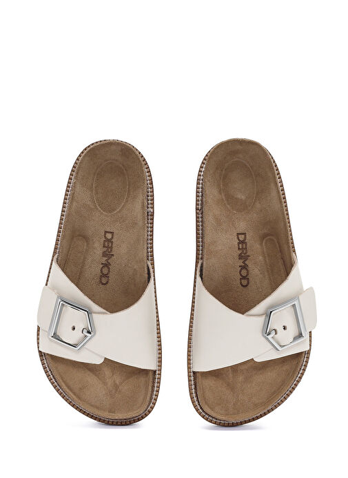 Derimod Derimod Kadın Beyaz Tokalı Deri Terlik 25SFD306318 Sandalet & Terlik | Boyner Beyaz - 8. görsel