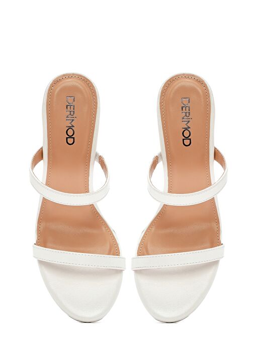 Kadın Beyaz Kalın Topuklu Terlik 25SFD444118 - Görsel 9