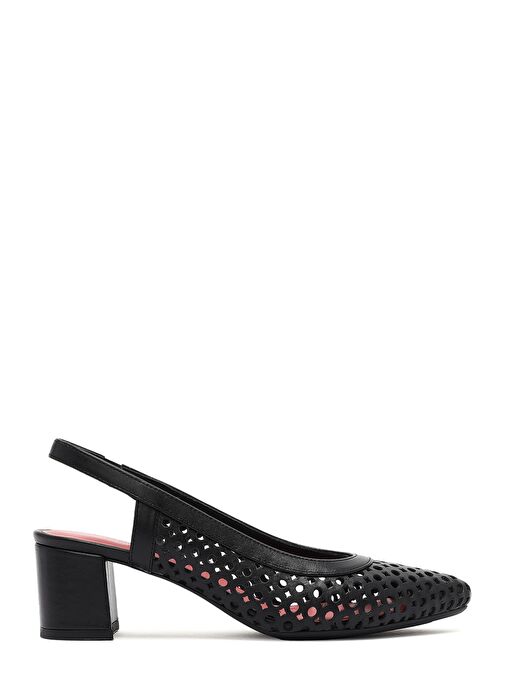 Derimod Gritti Kadın Siyah Arkası Açık Kısa Kalın Topuklu Deri Ayakkabı 25SFD110318 - Görsel 2