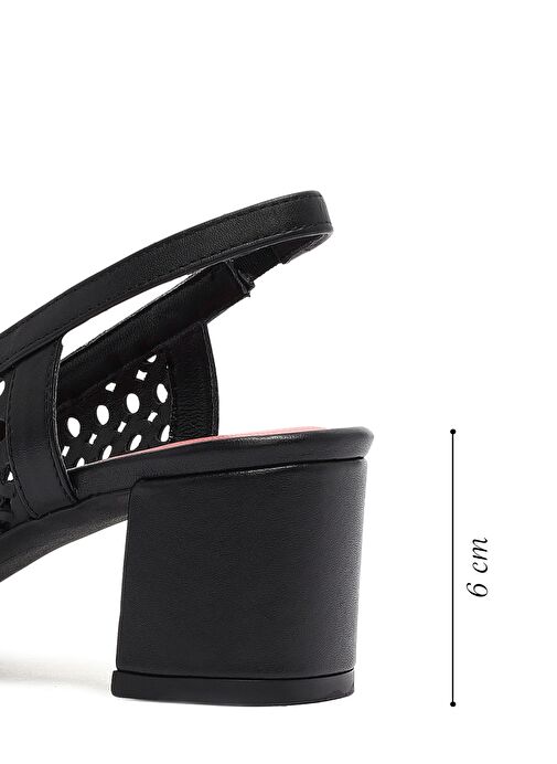 Derimod Gritti Kadın Siyah Arkası Açık Kısa Kalın Topuklu Deri Ayakkabı 25SFD110318 - Görsel 3