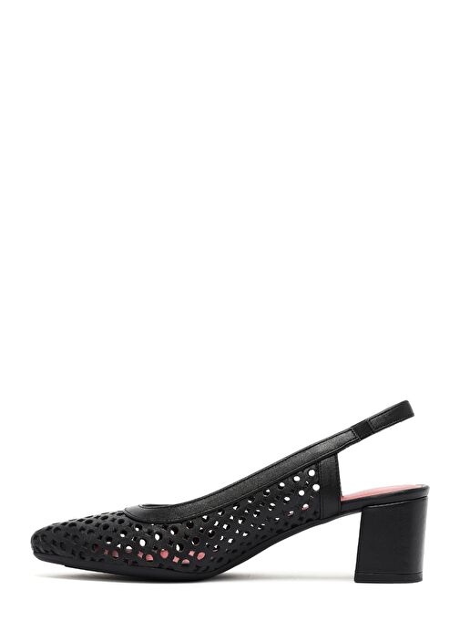Derimod Gritti Kadın Siyah Arkası Açık Kısa Kalın Topuklu Deri Ayakkabı 25SFD110318 - Görsel 5
