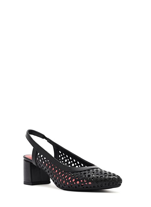 Derimod Gritti Kadın Siyah Arkası Açık Kısa Kalın Topuklu Deri Ayakkabı 25SFD110318 - Görsel 8