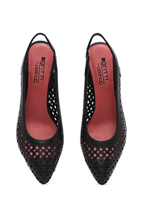 Derimod Gritti Kadın Siyah Arkası Açık Kısa Kalın Topuklu Deri Ayakkabı 25SFD110318 - Görsel 9