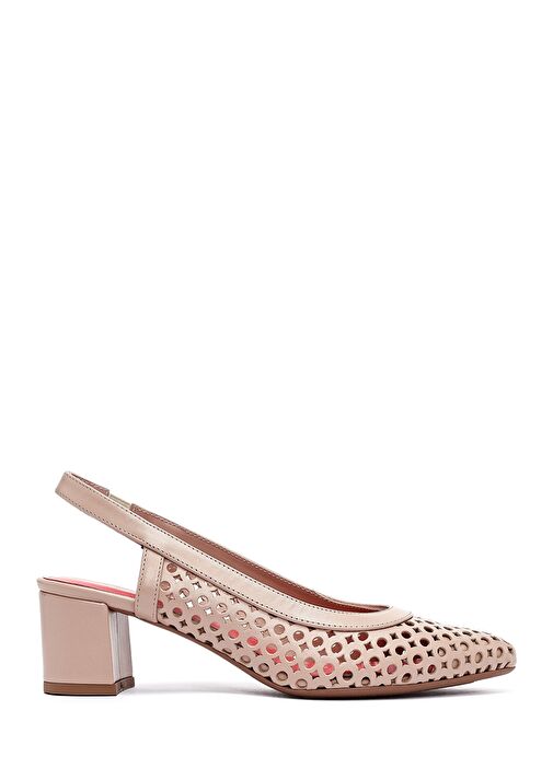 Derimod Gritti Kadın Bej Arkası Açık Kısa Kalın Topuklu Deri Ayakkabı 25SFD110318 - Görsel 2