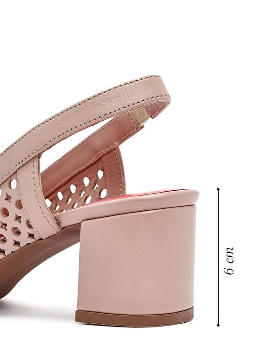 Derimod Gritti Kadın Bej Arkası Açık Kısa Kalın Topuklu Deri Ayakkabı 25SFD110318 - Görsel 3